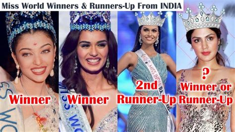 Miss World Winners And Runners-Up List From India (1990-2020). Rhea ...