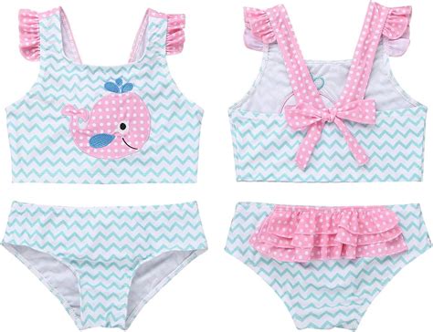 iiniim Traje de Baño para Niñas Ballena Rosa Apliques Pcs Conjunto Tankini sin Mangas Bikini