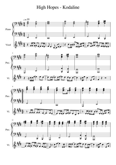 High Hopes Kodaline Sheet Music For Piano Violin Piano Voice