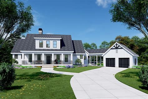 Farm Style House Plan Designed For Rear View Lots With Open Breezeway