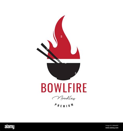 Spicy Delicious Food Noodle Soup Bowl Hot Fire Flame Chopstick Logo Design Vector Icon
