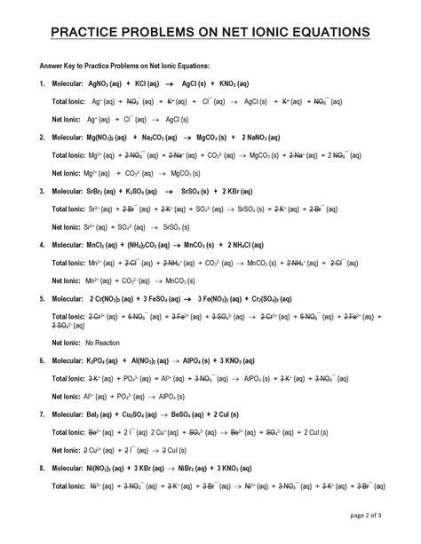 4 2 2 Worksheet Total And Net Ionic Equations Answers PRACTICE