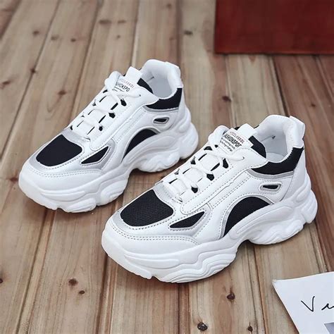 Women Platform Chunky Sneakers 5cm High Lace Up Casual Vulcanize Shoes