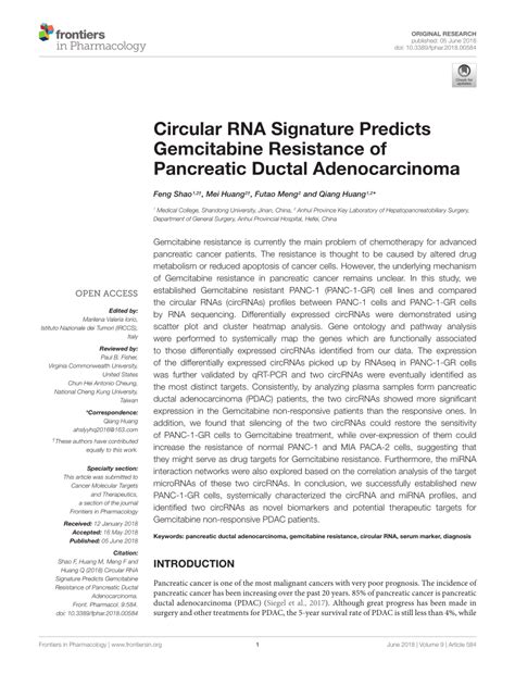 Pdf Circular Rna Signature Predicts Gemcitabine Resistance Of