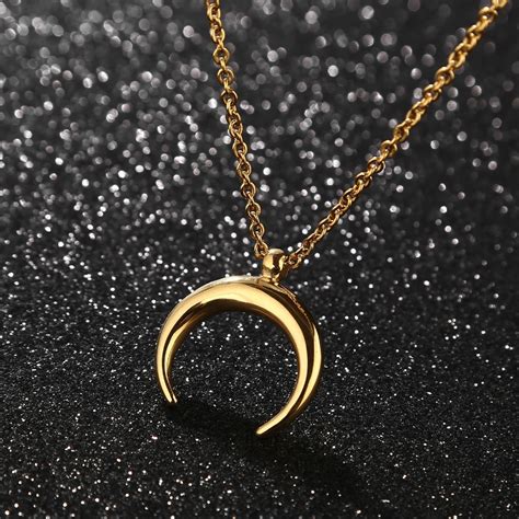 Fashion Stainless Steel Moon Necklace Half Moon Pendant Necklace Gold