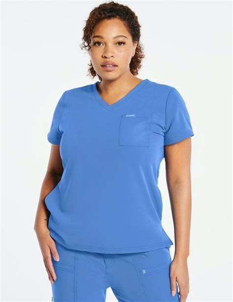 Women S Pocket V Neck Top In Ceil Blue Medical Scrubs By Jaanuu