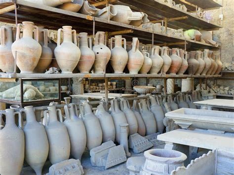 Pottery And Artifacts Escavated From The Ruins Of Pompeii Editorial Stock