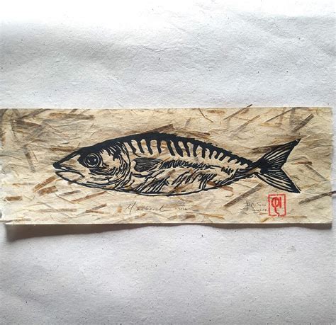 Mackerel Fish Art Linocut Print Original Artwork Lino Print Etsy