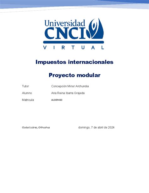 Proyecto Modular Impuestos Internacionales Impuestos Internacionales