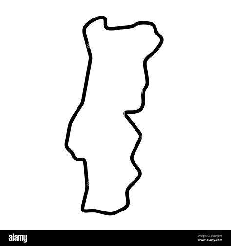 Portugal Country Simplified Map Thick Black Outline Contour Simple