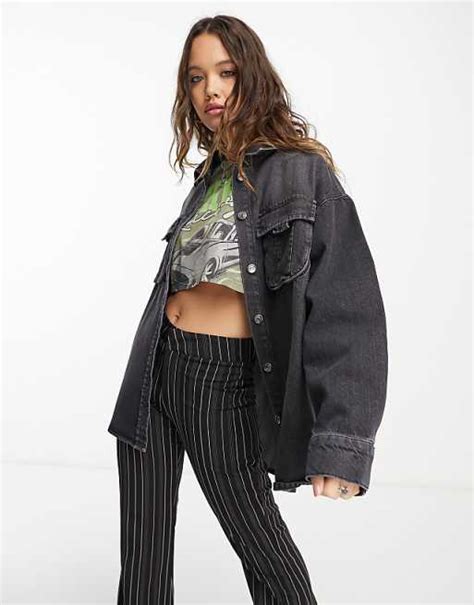 Asos Design Denim Cargo Pocket Shacket In Washed Black Asos