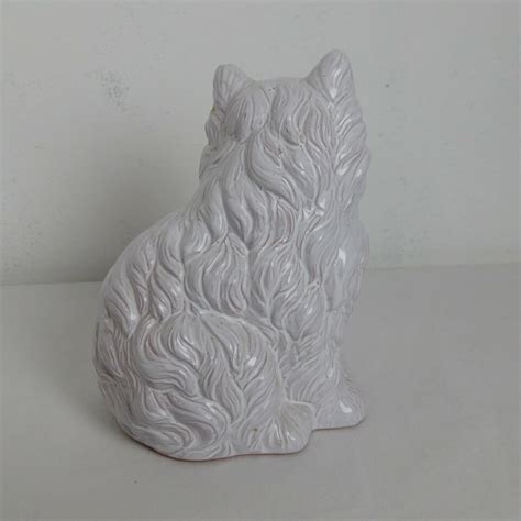 Pair Of Persian Kitten Cat Terra Cotta And White Glaze Ceramic Statues Figurines Ebay