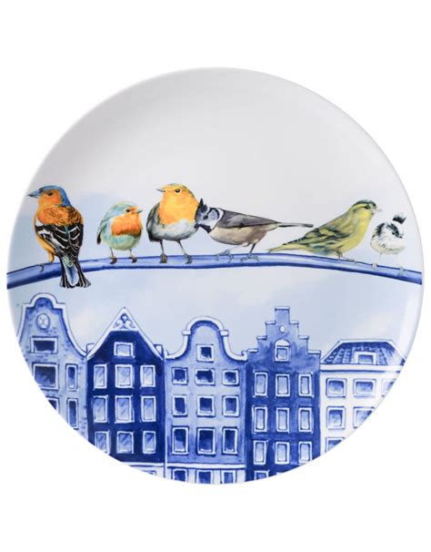 Wandbord Bosvogels In De Stad 26 5cm Heinen Delfts Blauw