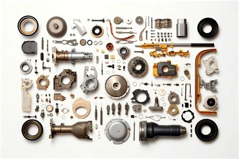 Premium AI Image | Disassembled car parts on white background