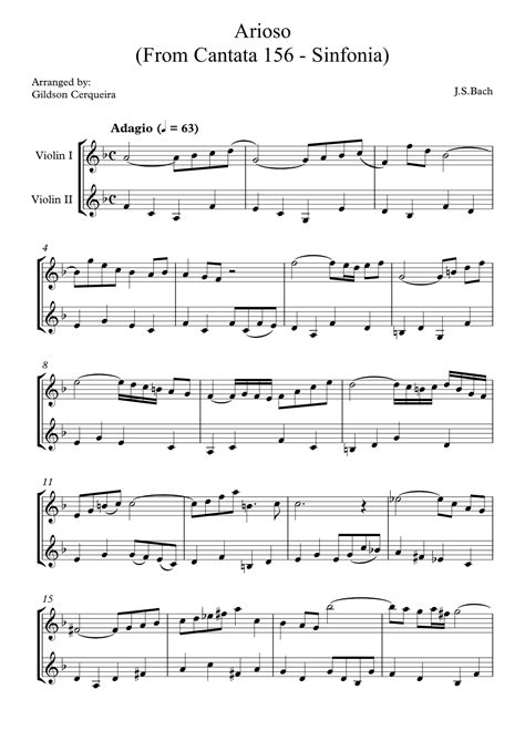 Arioso From Cantata 156 Sinfonia Arr Gildson Cerqueira Sheet