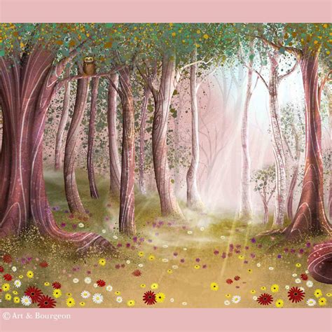 Pink Enchanted Forest Landscape Painting Forest Wall Art | Etsy