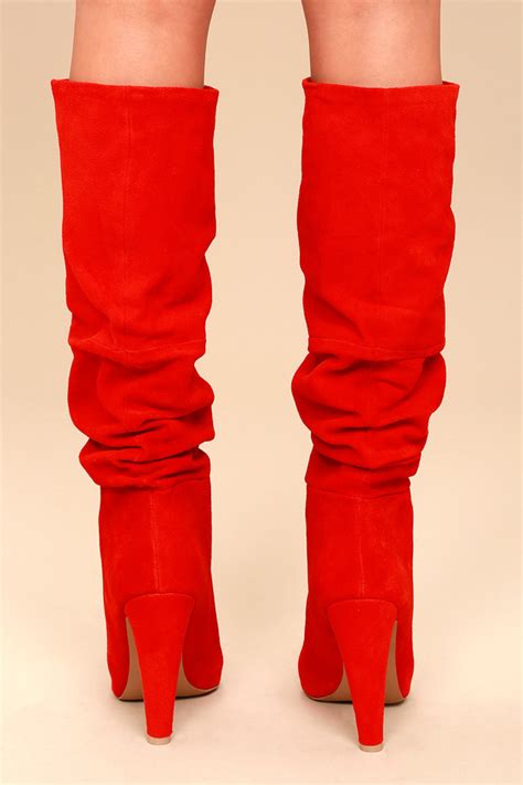 Steve Madden Carrie Red Slouchy Boots Knee High Boots