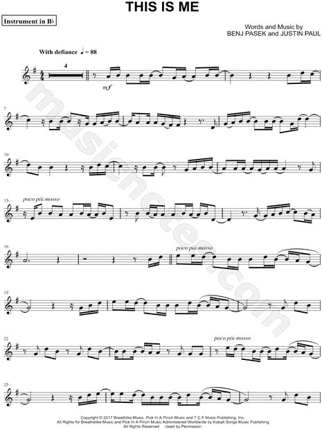 This Is Me Bb Instrument Piano By The Greatest Showman Sheet Music