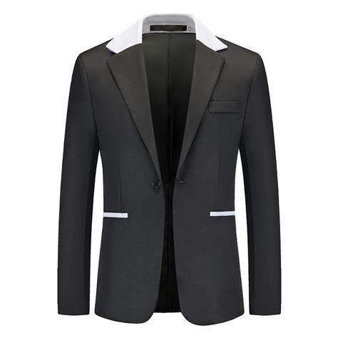 WREESH Mens Color Block Collar Blazer Slim Business Suit Jacket Peaked