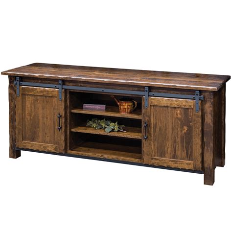 Hand Hewn Rustic Tv Stand With Sliding Barn Door Cabinfield