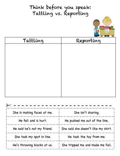 Lesson On Tattling Vs Reporting Conflict Management Social Emotional Learning Teaching