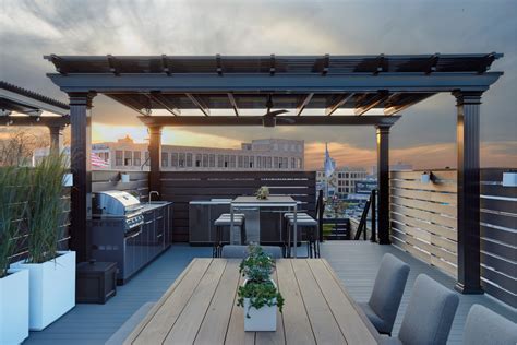 Rooftop Pergola Covers Luxury Outdoor Kitchen Contemporary Deck