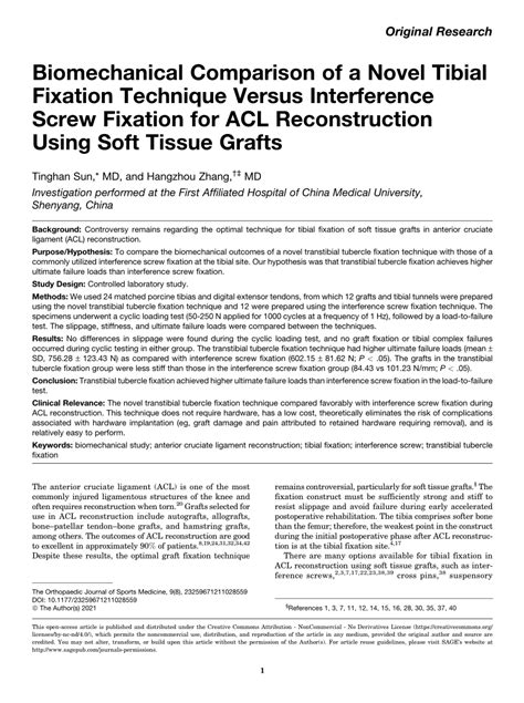 PDF Biomechanical Comparison Of A Novel Tibial Fixation Technique