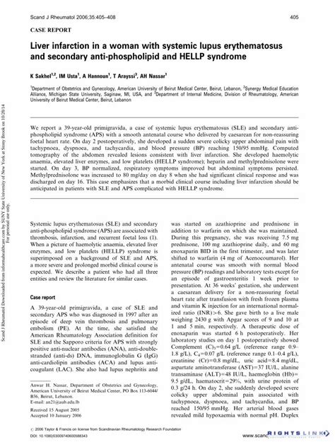 Pdf Liver Infarction In A Woman With Systemic Lupus Erythematosus And