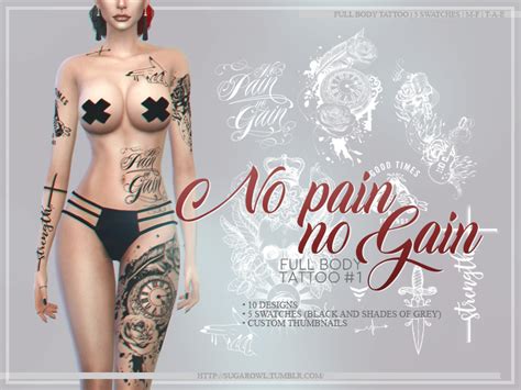 No Pain No Gain Full Body Tattoo The Sims Sugarowl On Tumblr