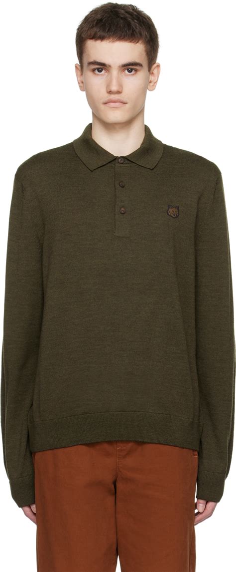 Khaki Fox Head Polo by Maison Kitsuné on Sale