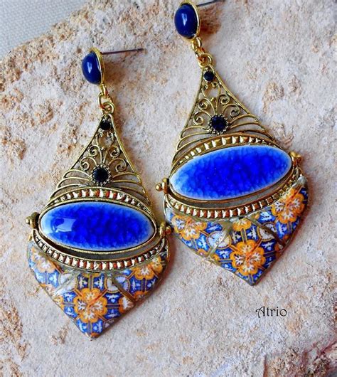 17th Century Azulejo Tile Earrings Ethnic Persian Jewelry