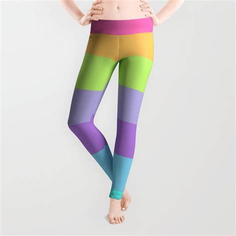 Pastel Neon Rainbow Stripes Leggings Rainbow Stripes Neon Rainbow