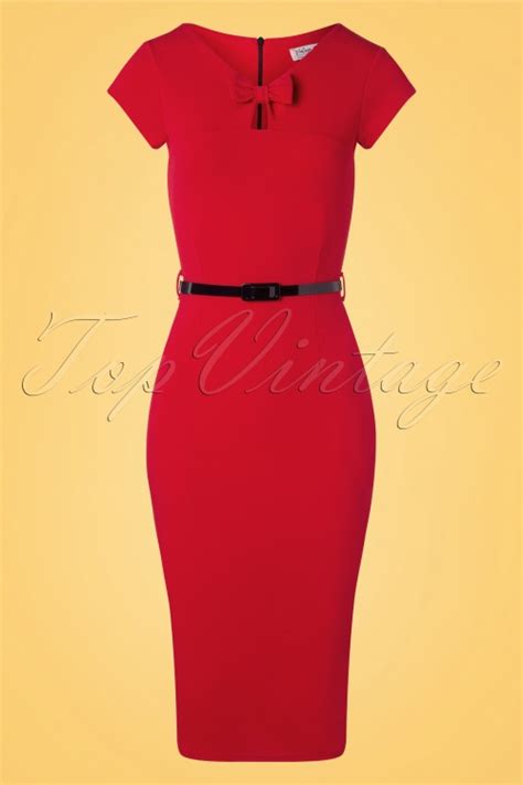 Vintage Chic For Topvintage S Becka Bow Pencil Dress In Deep Red