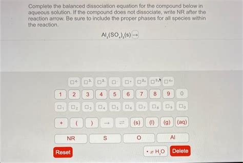 Solved Complete the balanced dissociation equation for the | Chegg.com