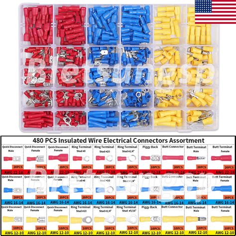 480Pcs Insulated Electrical Wire Splice Terminal Spade Crimp Ring