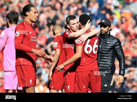 Liverpool S Andrew Robertson And Trent Alexander Arnold Right Embrace After The Premier League