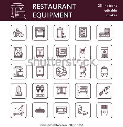 Restaurant Professional Equipment Line Icons Kitchen Stock Vector