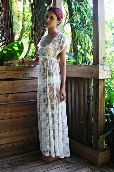 Sheer Lace Bridal Nightgown Lingerie Wedding Trousseau Ivory Etsy