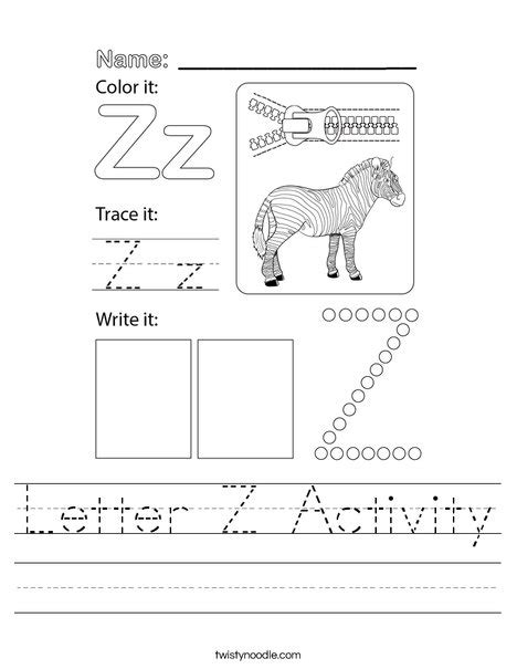 Letter Z Activity Worksheet Twisty Noodle