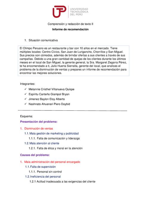 Version borrador de pc 1 Comprensión y redacción de texto II Informe