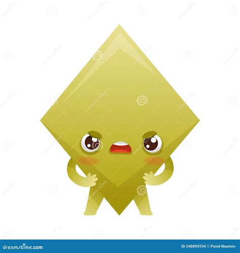 Funny Frowning Green Rhombus As Geometric Shape Character With Angry