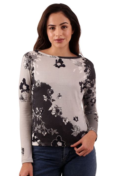 Abstract Floral Top Grey And Black