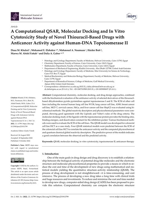 Pdf A Computational Qsar Molecular Docking And In Vitro Cytotoxicity