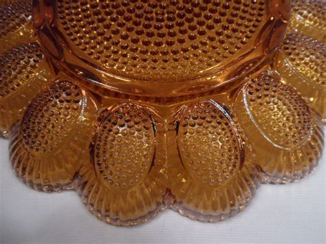 Indiana Glass Deviled Egg Plate Amber Hobnail Carnival Glass 3 1 2 Lbs Antiquecrystal