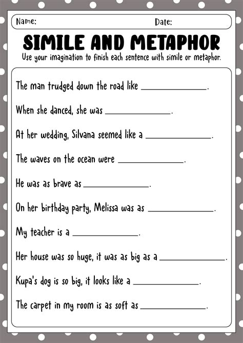 Simile And Metaphor Worksheets