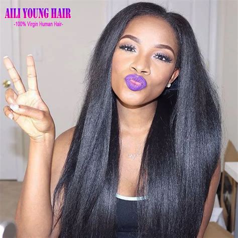 Yaki Straight Glueless Full Lace Human Hair Wigs Unprocessed Virgin