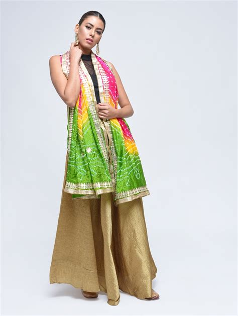 Buy Online Multi Colored Art Silk Bandhani Dupatta From Dupattas And