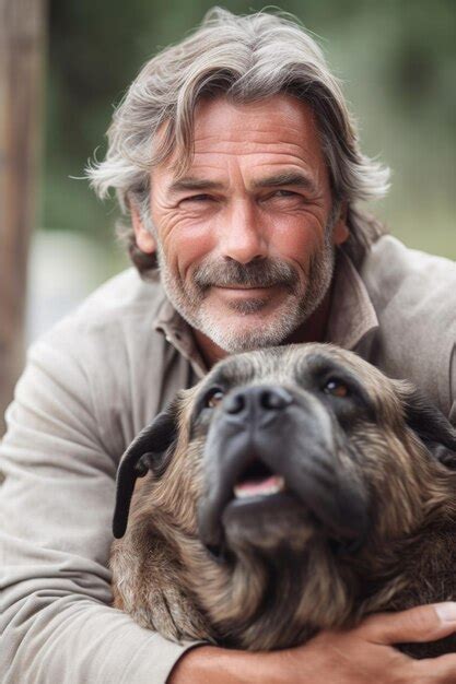 Premium Photo Portrait Of A Handsome Mature Man Bonding With His Pig