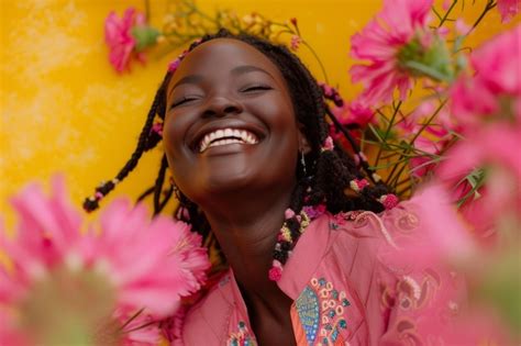 Premium Photo | Portrait of a smiling woman with flowers