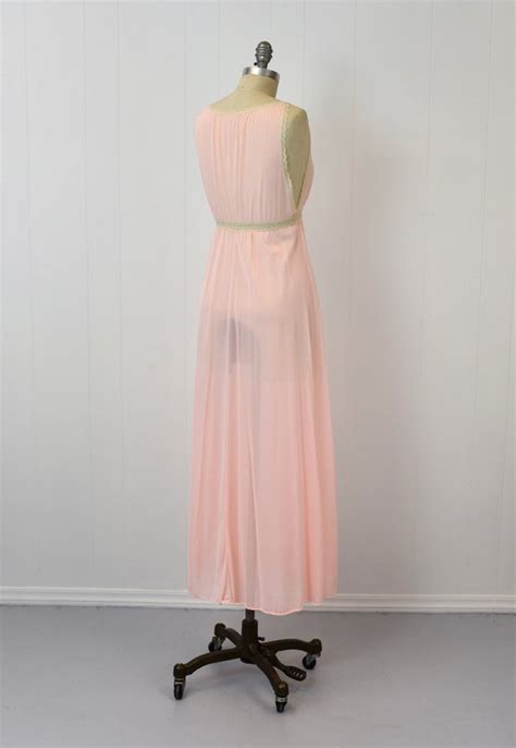 1970s Pink Lace Nylon Olga Boudoir Nightgown Lingerie Gem